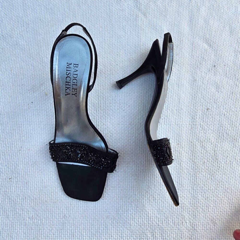 Badgley mischka black strappy beaded slingback y2k 90s